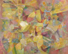 Romeo Tabuena, Danzantes, 1969, acrylic and mixed media on board,31.5 x 39.5 inches