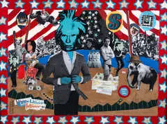 Andy Warhol Circus by Jeff and Mark Zets, mixed media collage, offered Sep 2024