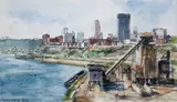 Cynthia Cooley, From The Birmingham Bridge (study), 1988, ink and watercolor