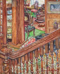 Interior of McClelland Home by Rachel Sutton, oil on canvas, offered Sep 2024