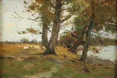 The River Bank, c. by Charles P. Gruppé, oil on board, offered Sep 2024