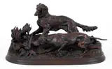after Pierre Jules Mene, Two Dogs Hunting a Pheasant, undated, cast, bronze sculpture