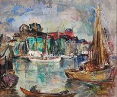 William Meyerowitz, Fishing Port in Gloucester, Massachusetts, oil on canvasboard