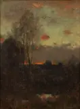 Dwight William Tryon, Tonalist Landscape at Night, possibly titled Late October, 1887, oil on wood panel