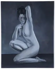 Untitled by Late 20th Century, oil on board nude in grayscale, offered Aug 2024