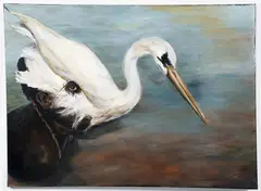 Man with Swan Mask by K. Gunson, 2009, oil on canvas, offered Aug 2024
