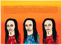 Mona Lisas by Howard Finster, c.1989, screenprint on paper, offered Aug 2024
