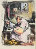 Benjamin Kopman, Old Artist at Work, 1946, hand colored