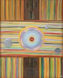 Winberg, Sr., John Y., Fusion VIII, mixed media, foil, sandpaper, painted wood collage
