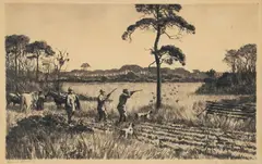 Aiden Lassell Ripley, Quail Shooting, drypoint etching