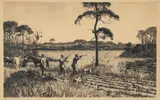 Aiden Lassell Ripley, Quail Shooting, drypoint etching
