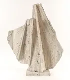 Henry Bursztynowicz, Aurora Borealis - Large Winged Figure (Folded Slab Number 54), circa 1980, polished and, carved travertine marble