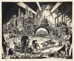 Ralph Fabri, Americana, c.1948, etching on cream paper