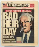 Robert Loughlin, The Brute, Bad Heir Day, 2010, acrylic and ink on New York Post from November 28, 2007