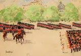 Paul Maze, Grenadiers in Formation, oil pastel on paper