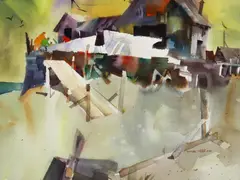 Frank Webb, Lobster Shacks, New England, watercolor on paper
