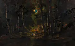 Charles Linford, Forest Interior, oil on canvas, since laid down on Masonite
