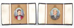 Two Cameo Portrait Miniatures Gentleman and Gentlewoman by Vincent Nesbert, watercolor on bone cameo, offered Jun 2024