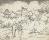 Rachel Sutton, Sharing The Newspaper, 1942, pencil drawing