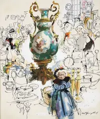 Nat Youngblood, Social Hour, c.1950s or 1960s, mixed media with watercolor, ink and gouache on paper