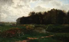 Émile Lambinet, Untitled Pastoral Landscape, oil on canvas, since relined
