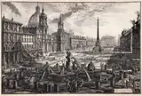 Veduta di Piazza Navona sopra le Rovine del Circo Agonale II [View of Piazza Navona] by Giovanni Battista Piranesi, etching on laid paper, no watermark visible in the margins, impression, offered Jun 2024