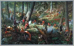 One Mile to Bushy Run Station, color by Robert Griffing, lithograph, offered May 2024