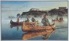 Departure At Daybreak, Fort Niagara 1769, offset by Robert B. Griffing, lithograph, Dimensions:, offered May 2024