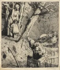 William Strang, He Was Imprisoned Fast - from Death and the Ploughman's Wife, 1888, etching on paper, from the