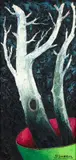 Jacques-Enguerrand Gourgue, Untitled (Two Trees), c.1970s, oil on Masonite
