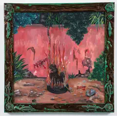 Edouard Duval-Carrié, Dechoukaj [The Uprooting], 1990, oil on canvas, inside the artist's painted wood