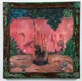 Edouard Duval-Carrié, Dechoukaj [The Uprooting], 1990, oil on canvas, inside the artist's painted wood