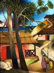 Jacques-Enguerrand Gourgue, Untitled Village Scene, c.1985, oil on canvas