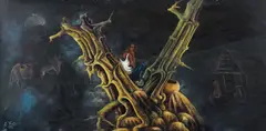 Celestin Faustin, Man Dreaming in a Tree, 1974, oil on Masonite