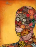 Edouard Duval-Carrié, Untitled Portrait, c.2011, mixed media with glitter and resin on wood panel, in the original hammered metal