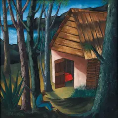 Jacques-Enguerrand Gourgue, Untitled Village Scene, c.early 1970s, oil on Masonite