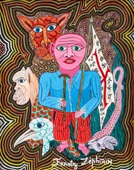 Le Dieu des Nains [God of the Dwarves] by Frantz Zephirin, 1996, oil on canvas, offered Apr 2024