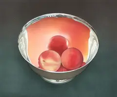 Mark Adams, Peaches in Silver Bowl, 1993, lithograph in colors, pencil
