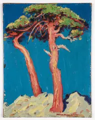 California Pines by Jessie Arms Botke, oil on board, en plein air depiction of California pine trees, offered Apr 2024