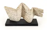 Henry Bursztynowicz, Pennant, Folded Slab No. 15, aka Folded and Rolled Wall, 1979, polished and, carved travertine marble on a slate base