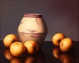 Al Jackson, (American, 1940-2001), Still Life with Golden Apples and Vase, undated, oil on canvas