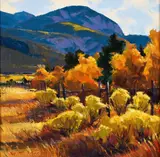 William Cather Hook, Mountain Shadows, Acrylic on canvas board, depicting an Autumnal mountain landscape