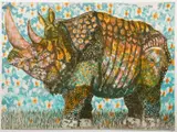 Marie Tuicillo Kelly, Rhinoceros, 1982, color, lithograph on Arches paper