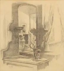 Henry Lee McFee, Modernist Interior Still Life, undated, 1920s or 1930s, pencil drawing on paper