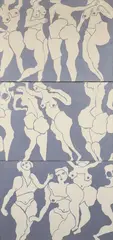 Bathers No. 2, undated, c.1970, triptych by Watfa Midani, acrylic on canvas, offered Apr 2024