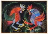 Francisco Silva, da, AKA Fozilva (Brazilian, 1910-1985), Two Roosters, 1974, gouache on canvas