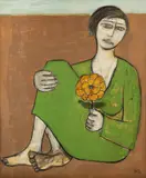 Kamal Youssef, Seated Woman with Flower, 1968, oil on canvas