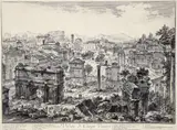 Veduta di Campo Vaccino [View of the Campo Vaccino, Roman Forum] by Giovanni Battista Piranesi, etching on laid paper, no watermark visible in the margins, impression, offered Apr 2024