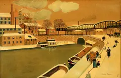 Henri Rousseau, Rodolphe (20th Century, French), French Winter Street Scene, oil on board, mid 20th century