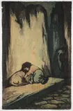 Eugene Higgins, Study for Sleeping Dog and Child, charcoal and pastel on paper